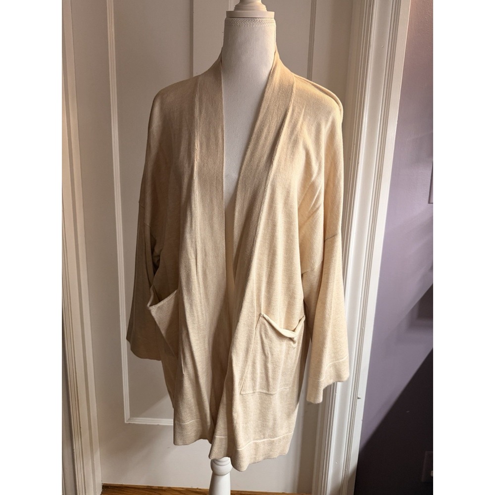 Zara Women's Beige Cardigan Knit Open Front With Front Pockets Size L‎